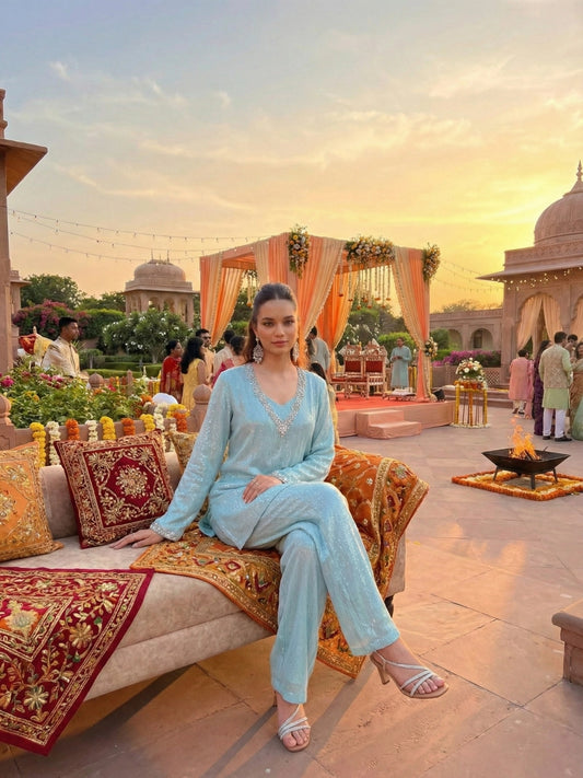 Powder Blue Shimmer Sequin Co-Ord Set