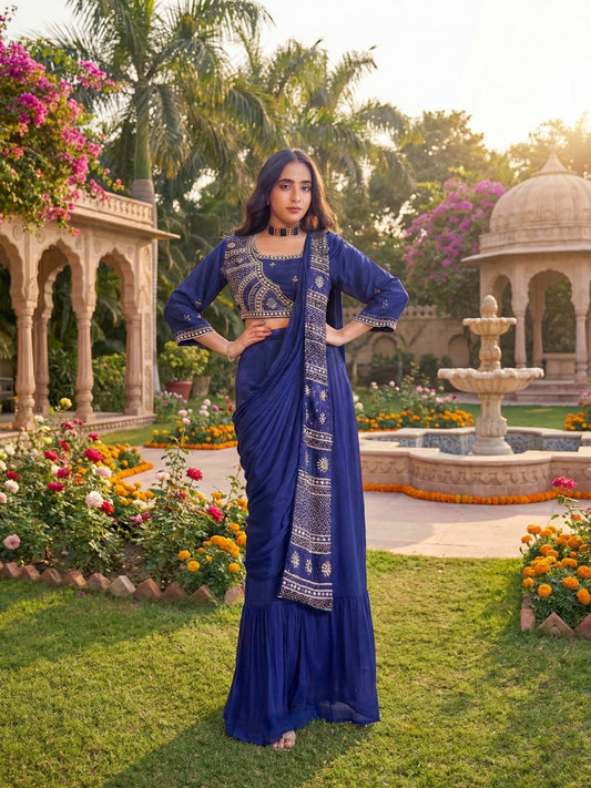 Royal Blue Geometric Print Fusion Skirt Set