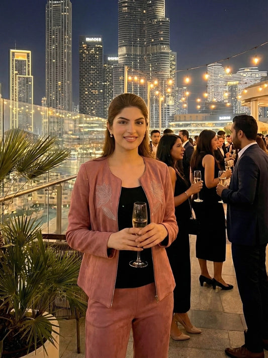 Dusty Pink Embellished Jacket & Pant Co-ord Set