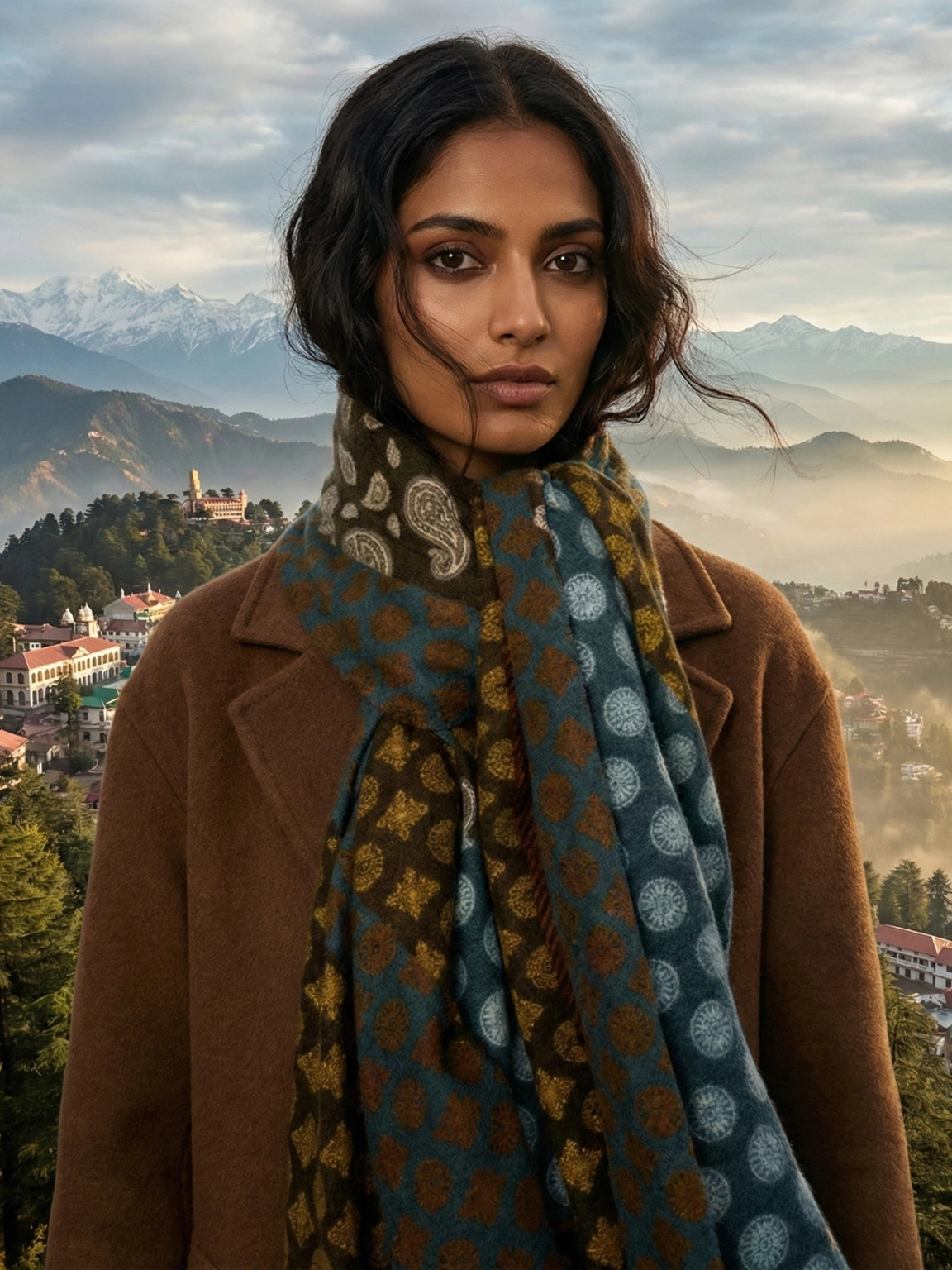 Teal & Olive Geometric Paisley Print Stole