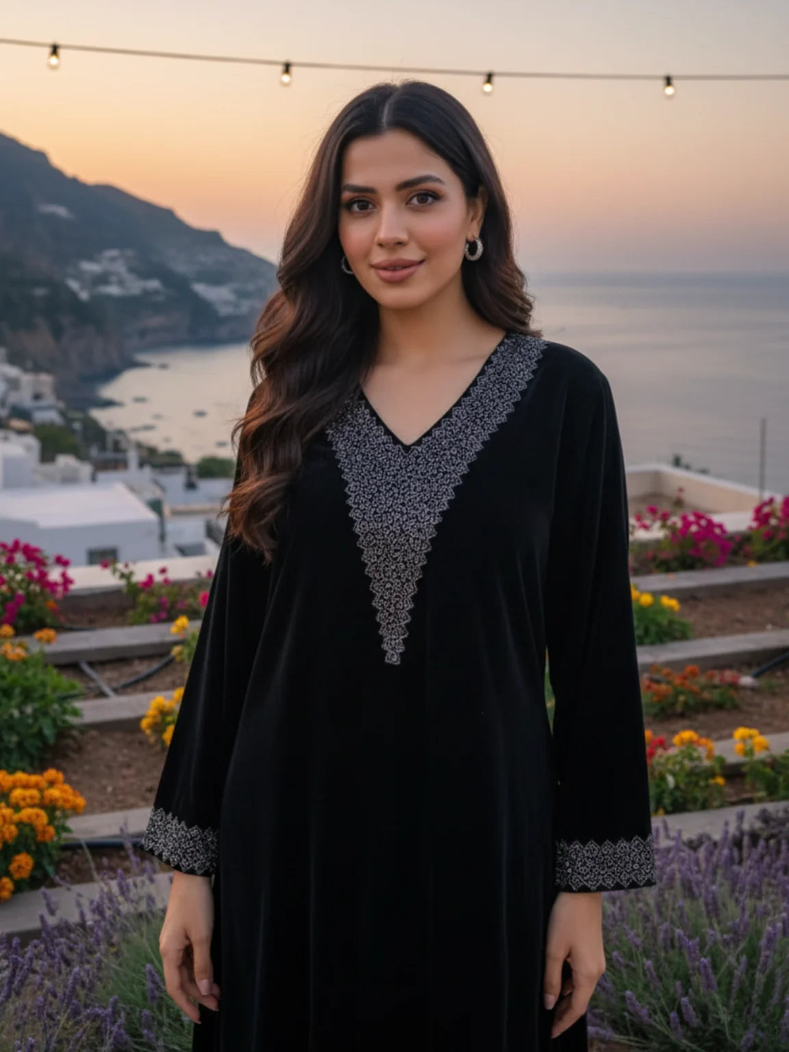 Jet Black Embroidered V-Neck Co-ord Set