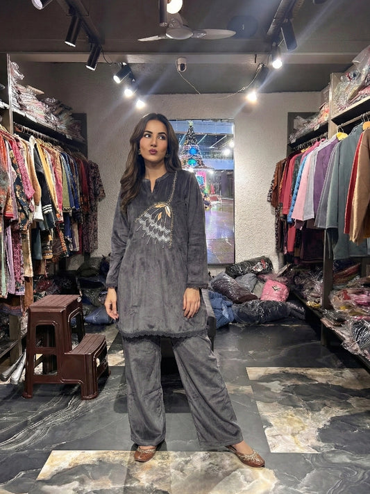 Charcoal Grey Embroidered Statement Co-ord Set