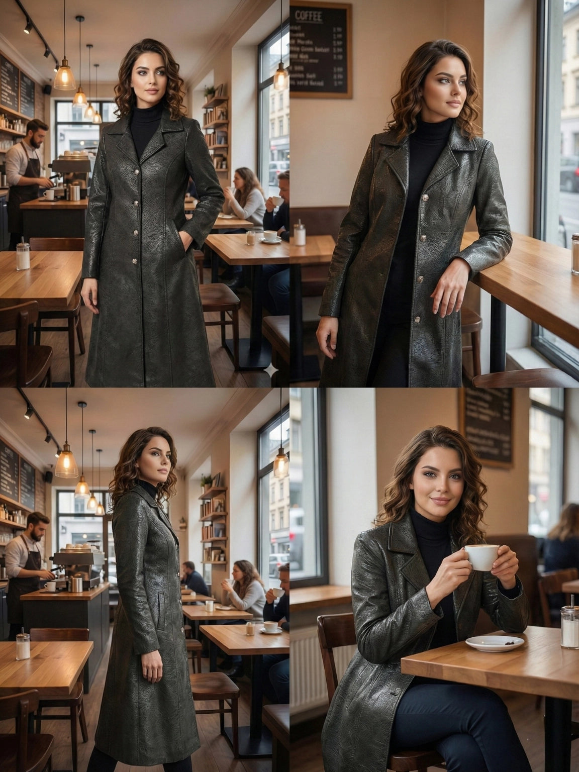 Charcoal Grey Textured Single-Breasted Long Coat