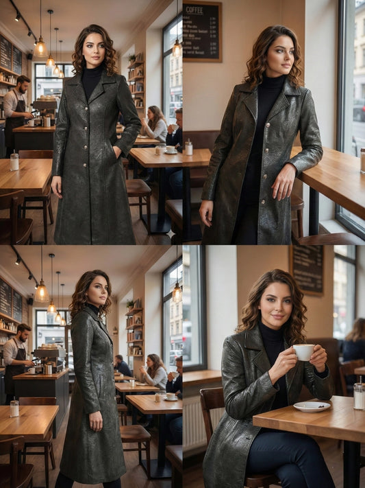 Charcoal Grey Textured Single-Breasted Long Coat