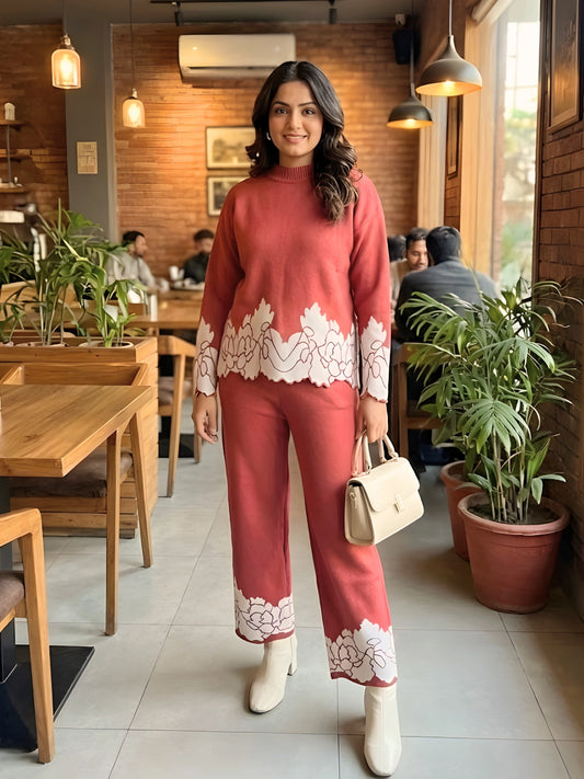 Terracotta Floral Knitted Co-ord Set