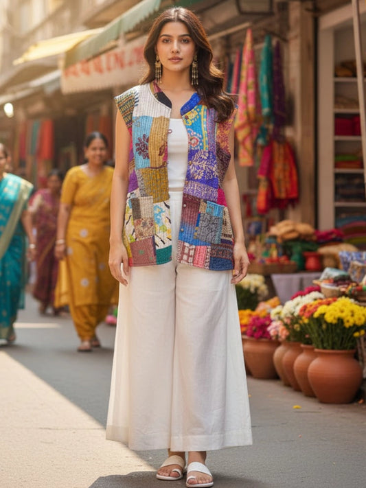 Vibrant Multicolor Patchwork Sleeveless Vest