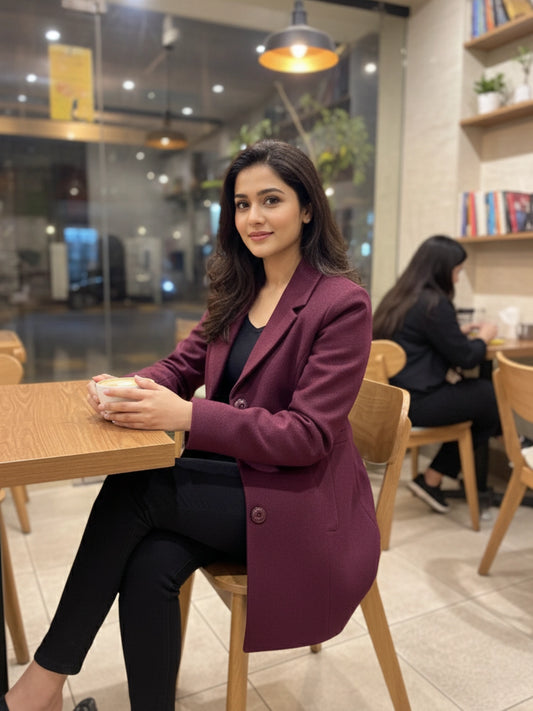 Rich Maroon Single-Breasted Tailored Blazer