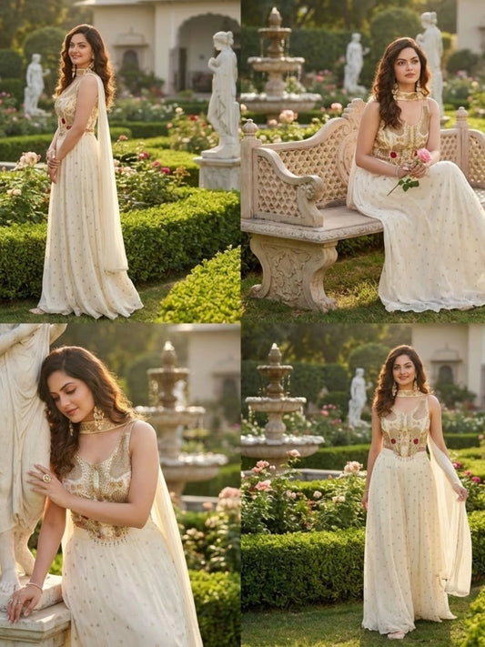 Ivory Embroidered Palazzo Set with Dupatta