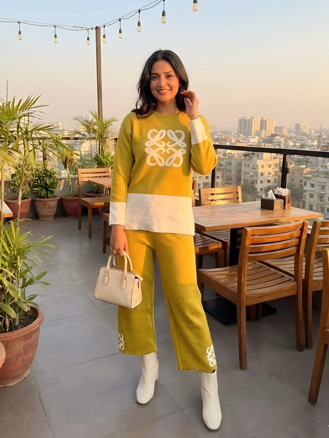 Lemon and White Graphic Knit Co-ord Set