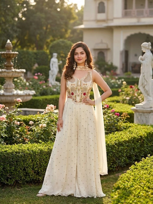 Ivory Embroidered Palazzo Set with Dupatta