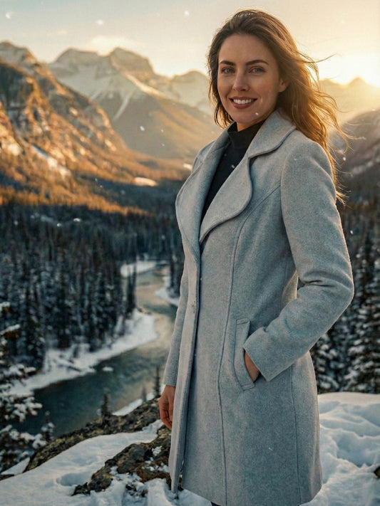 Ice Blue Woolen Lapel Coat