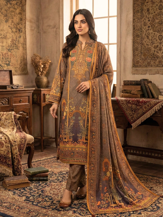 Mocha Brown & Multi-Color Vintage Print 3-Piece Suit Set