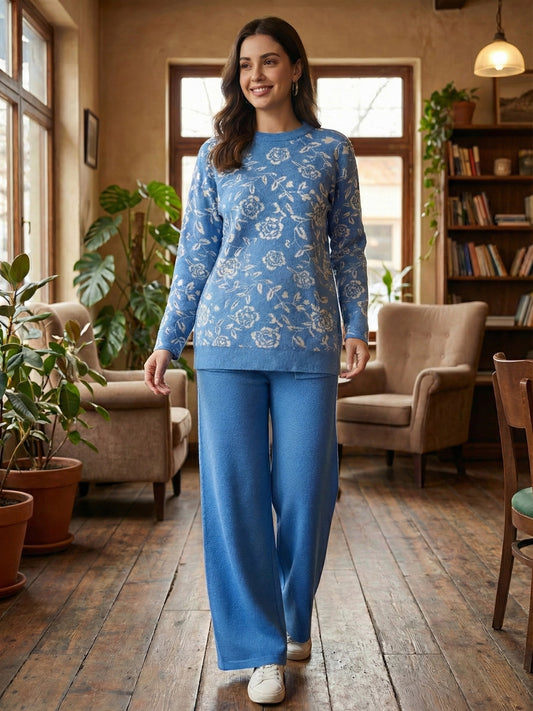 Sky Blue Floral Knit Co-ord Set