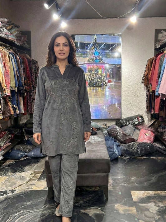 Charcoal Grey Embellished Co-ord Set