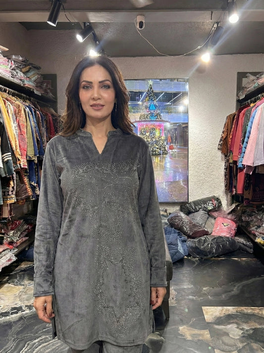 Charcoal Grey Embellished Co-ord Set