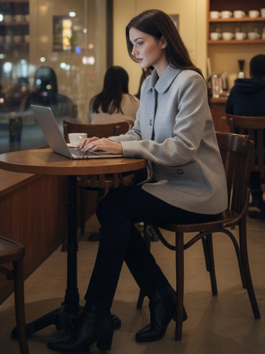 Light Grey Single-Breasted Peacoat-Style Jacket