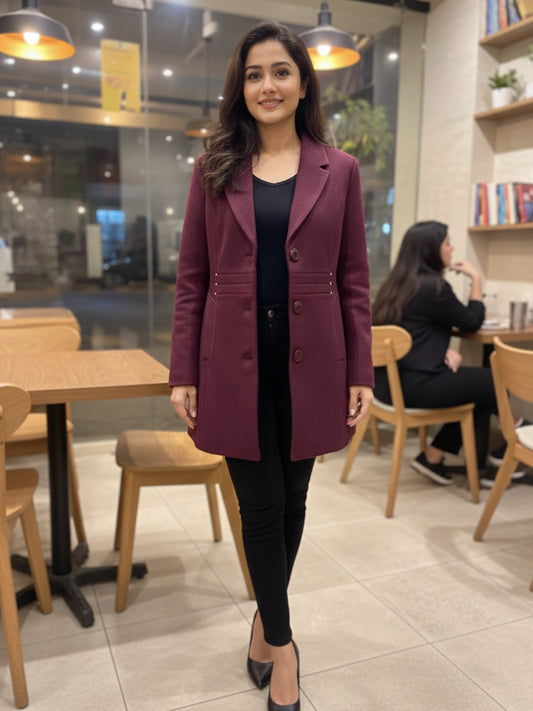 Rich Maroon Single-Breasted Tailored Blazer