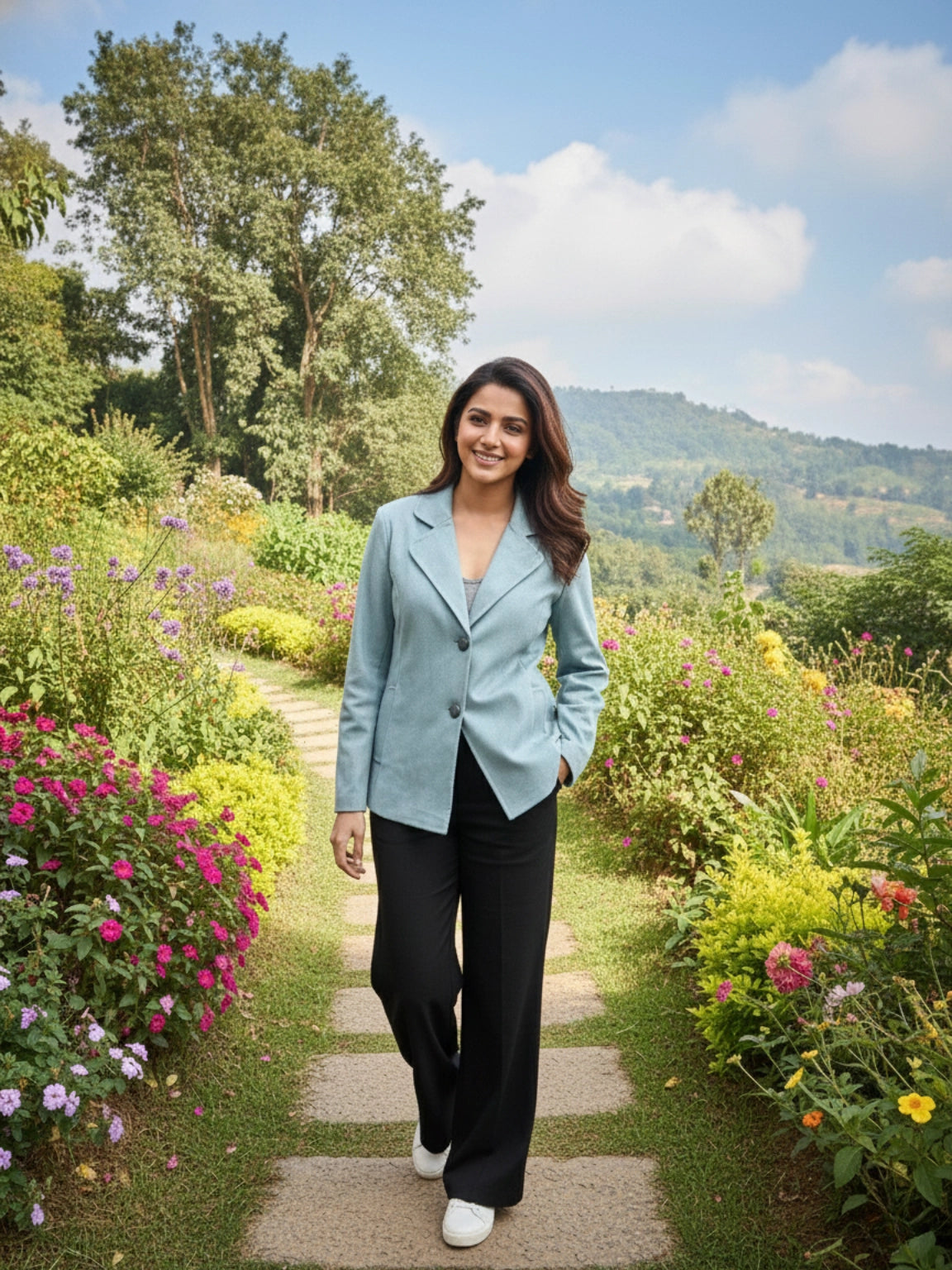 Powder Blue Single-Breasted Blazer