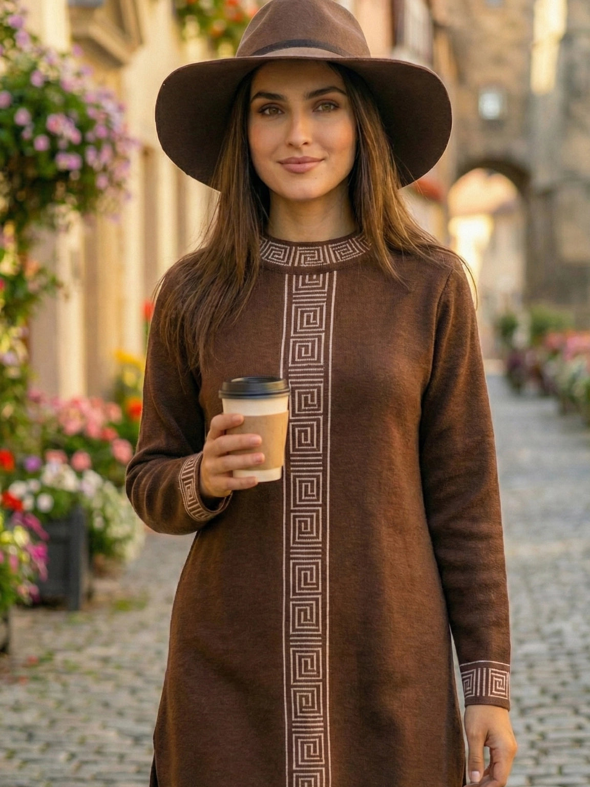 Coffee Brown Geometric Knit Co-ord Set