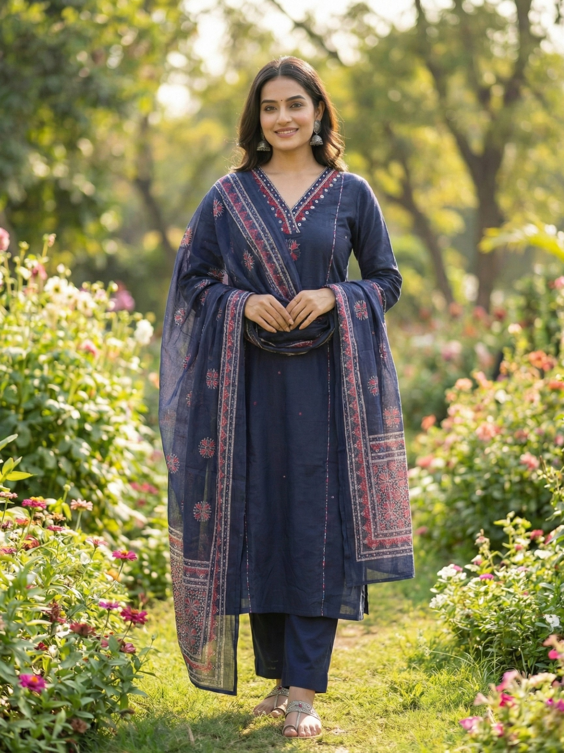 Midnight Indigo Embroidered Cotton Kurta Set