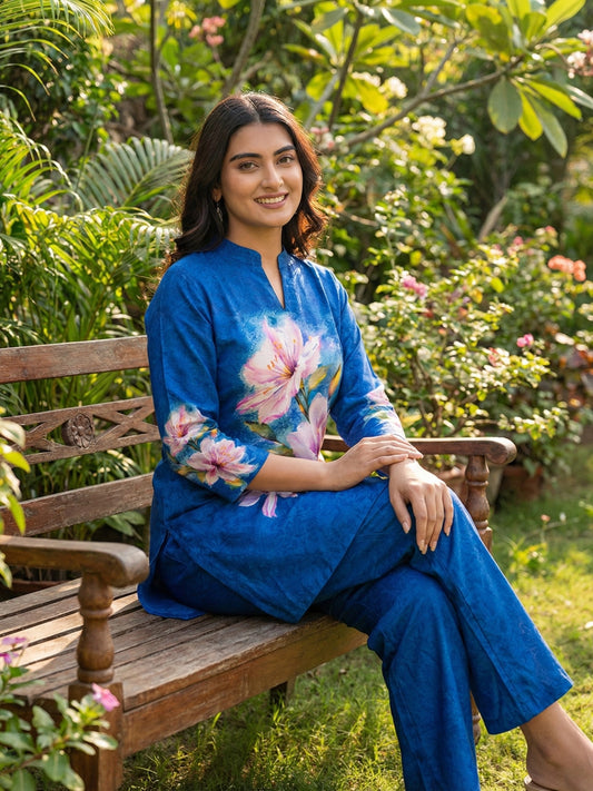 Royal Blue Floral Print Co-Ord Set