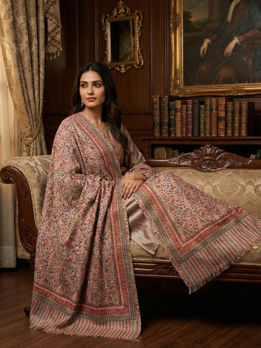 Blush Pink & Multicolored Traditional Weave Shawl