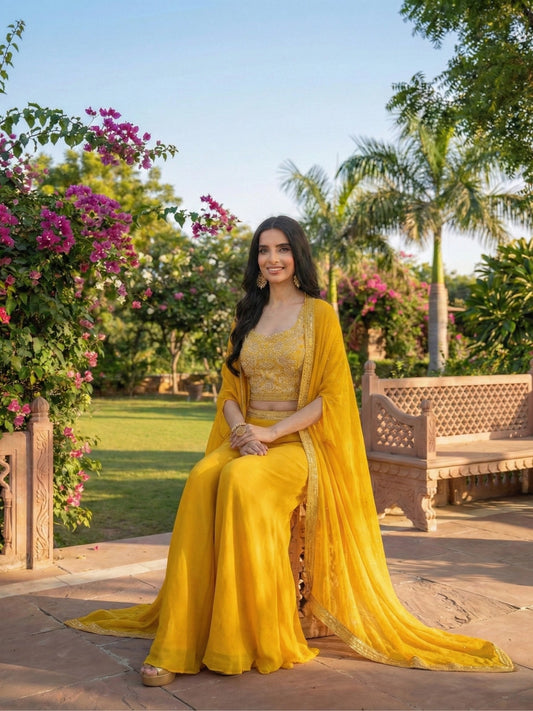 Radiant Yellow Embroidered Cape & Palazzo Set