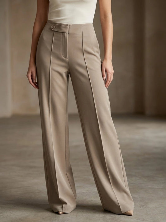 Classic High-Waist Pintuck Trousers in Beige