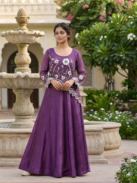 Deep Purple Embroidered Anarkali Gown