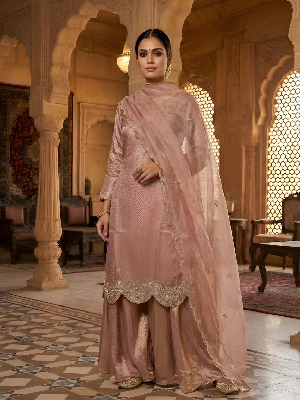 Mauve Rose Embroidered Sharara Set