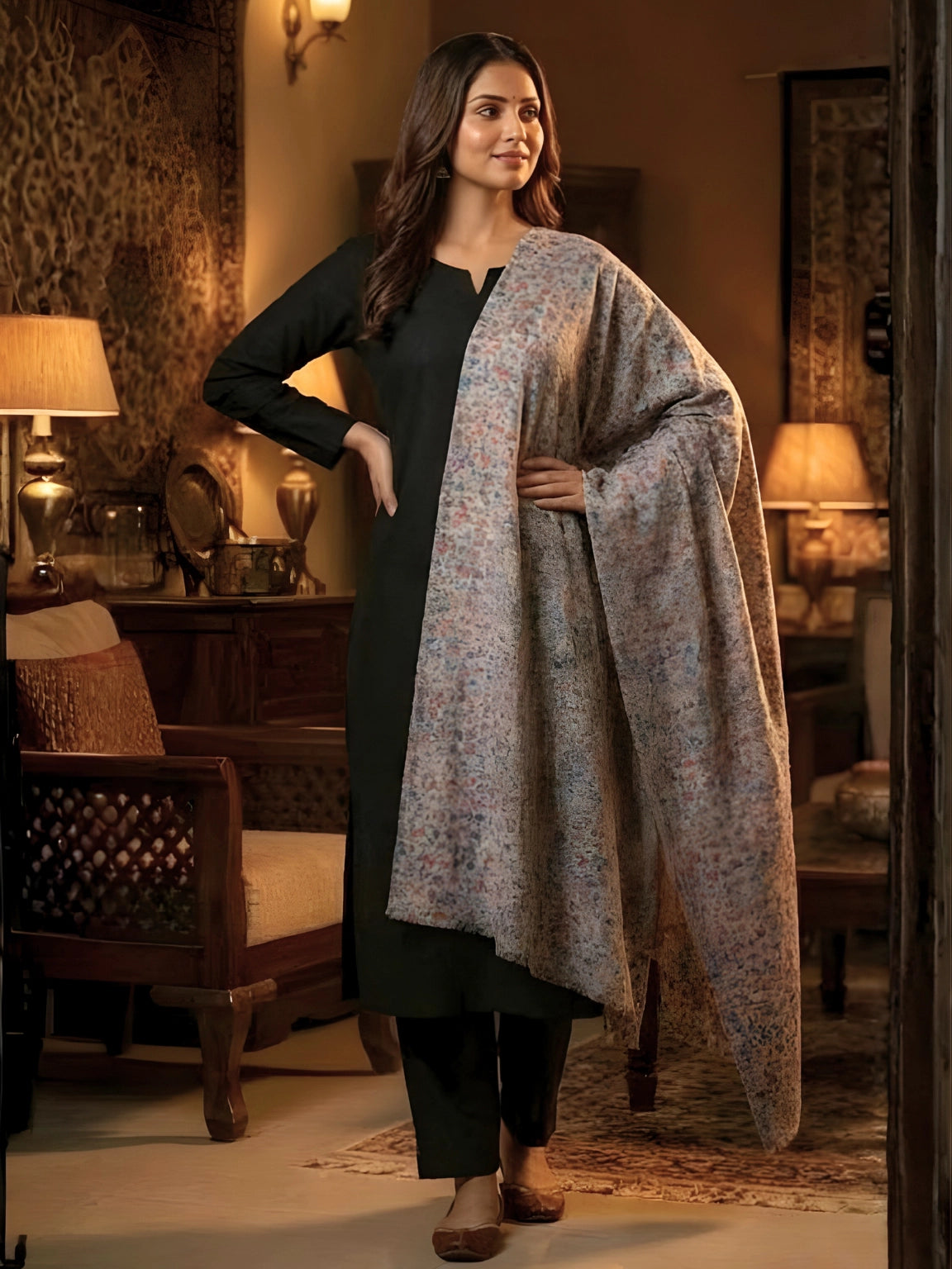 Classic Paisley Reversible Shawl – Maroon & Beige