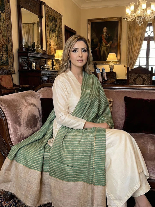 Olive Green & Beige Striped Stole