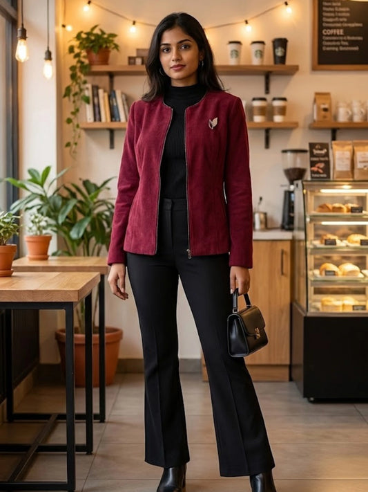 Zip-Up Jacket in Deep Maroon