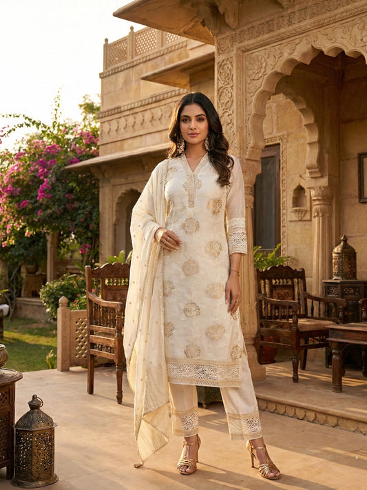 Ivory & Gold Floral Print Suit Set