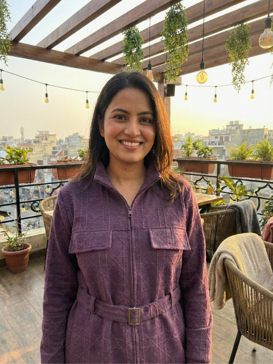 Purple Zip-Front Belted Co-Ord Set