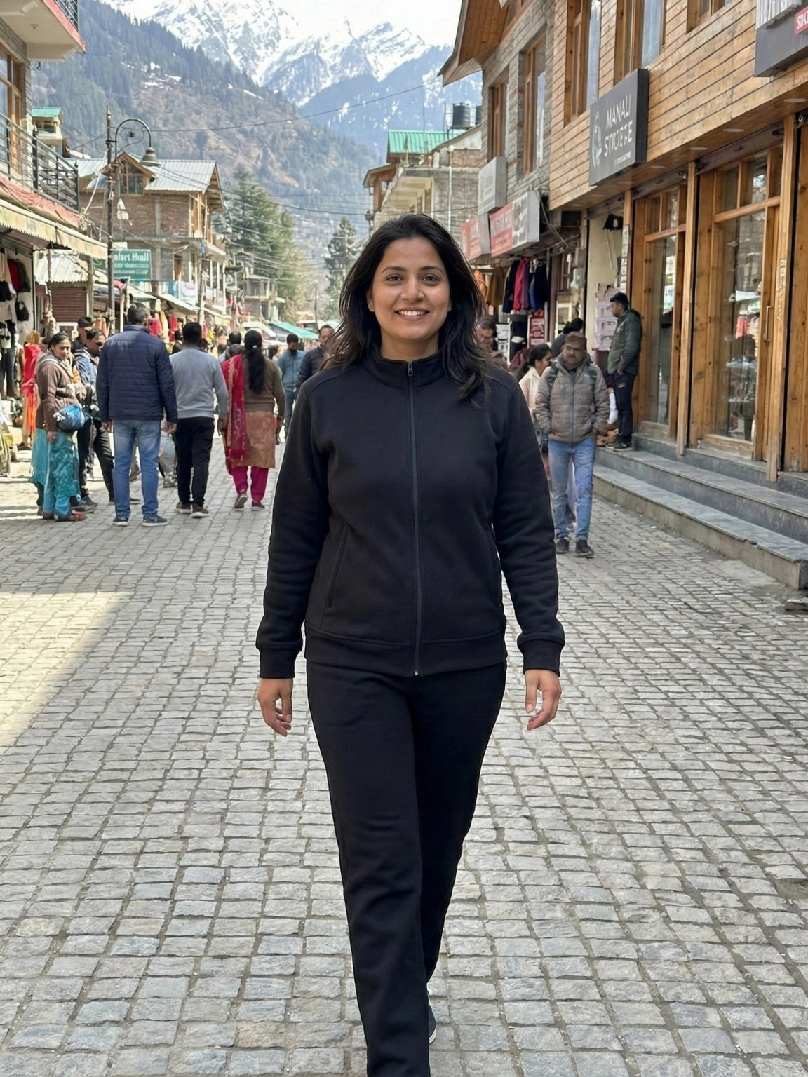 Jet Black High-Neck Zip-Up Winter Co-Ord Set