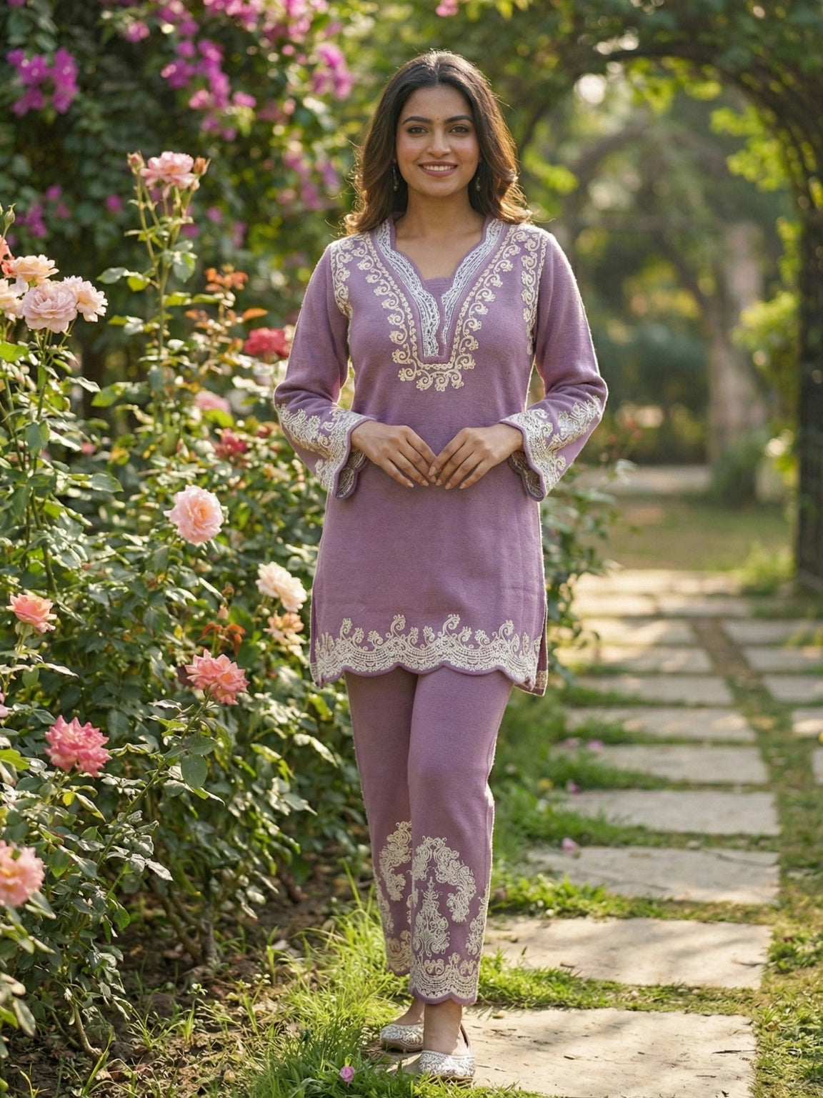 Lavender Purple Embroidered Co-Ord Set