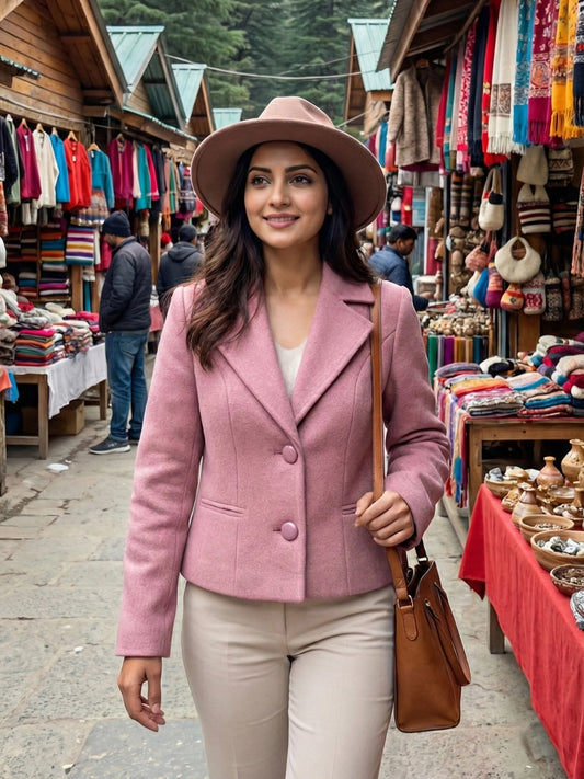Dusty Pink Woolen Lapel Coat