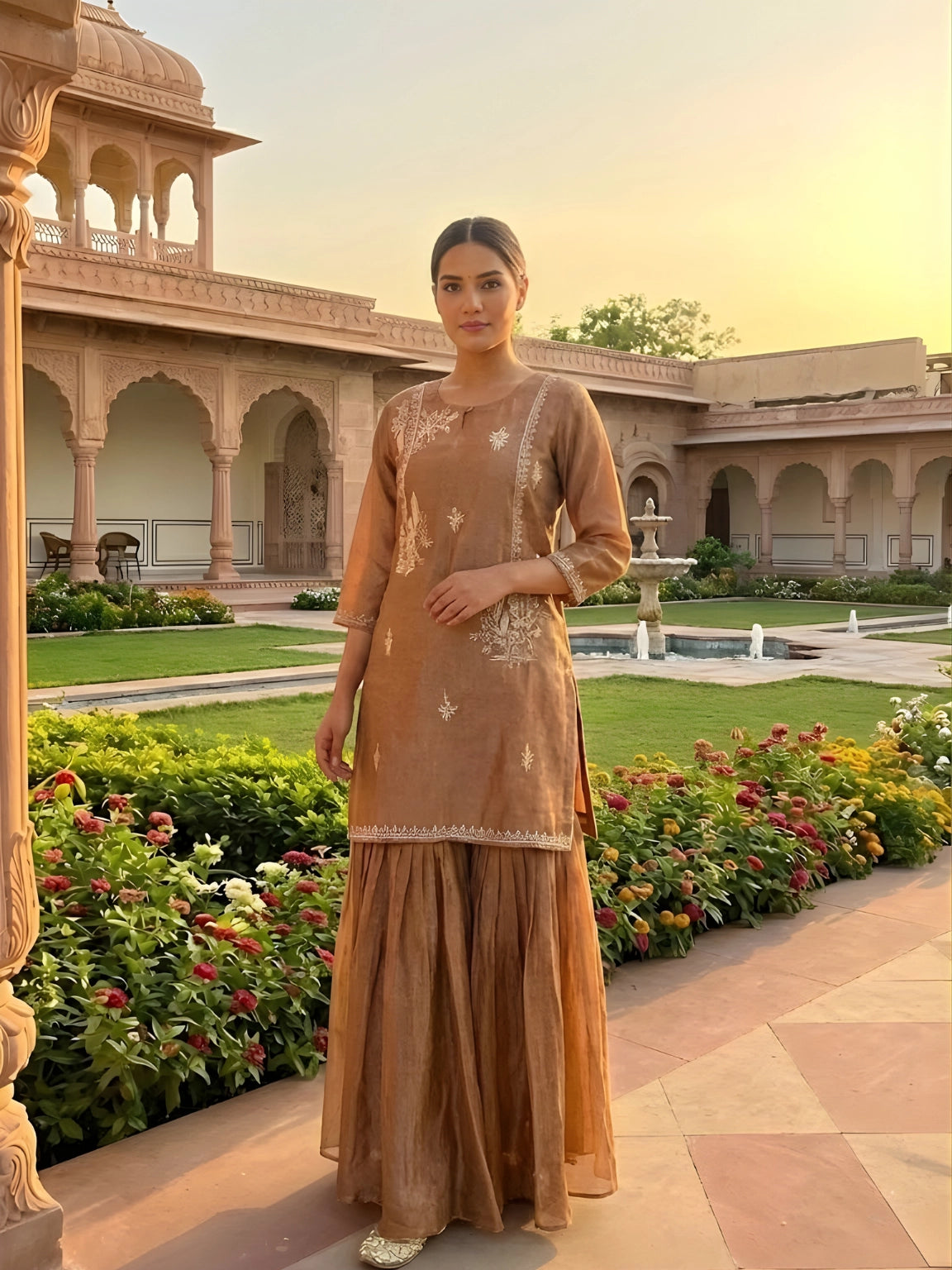 Gilded Bronze Embroidered Sharara Set