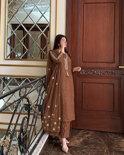 Mirror Embroidered Cotton Kurta Pant Dupatta Set
