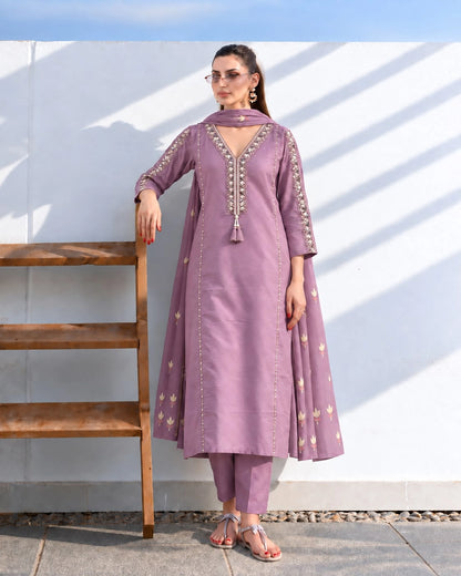 Mirror Embroidered Cotton Kurta Pant Dupatta Set